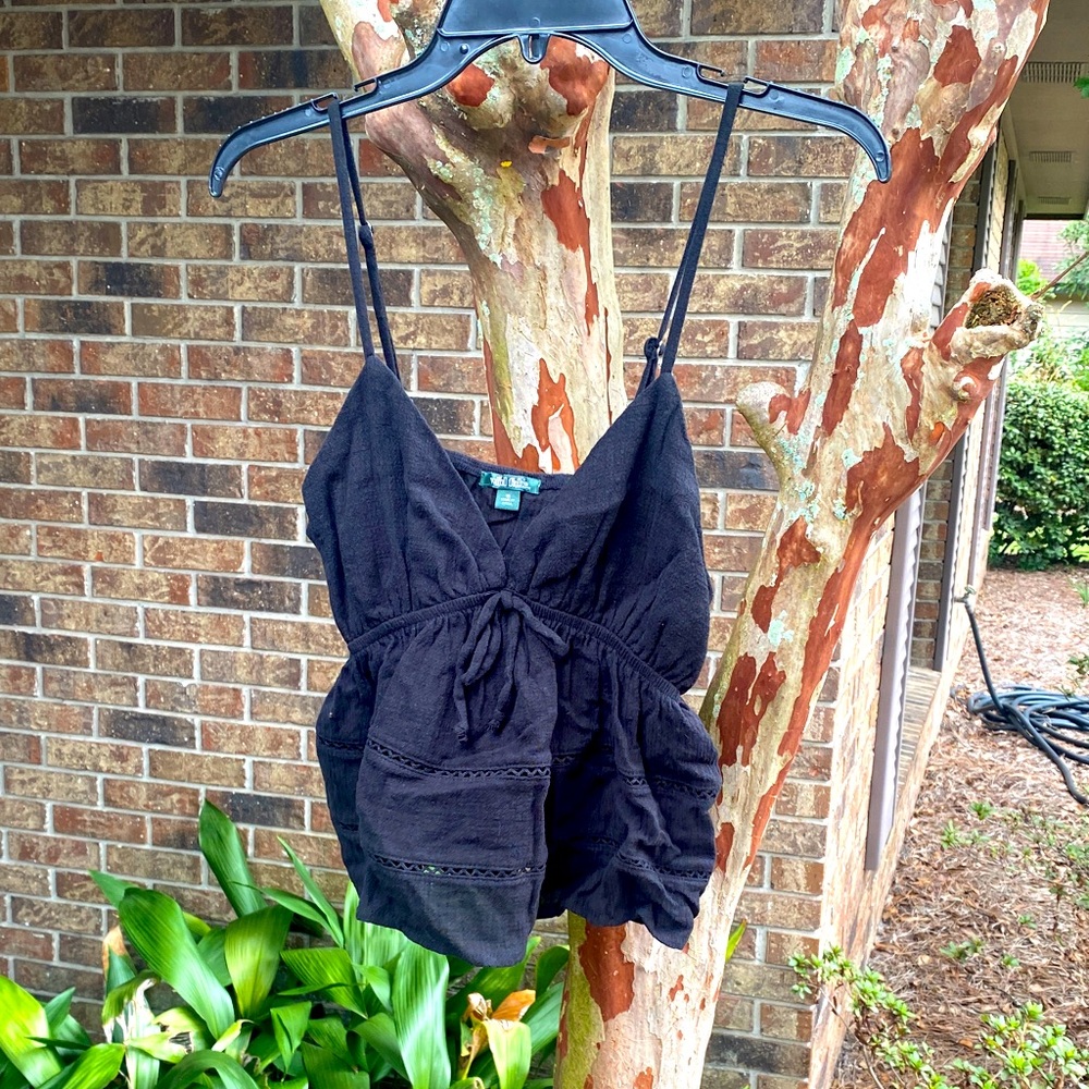 Black Spaghetti Strap Drawstring Peplum Top ❤️🔥🍒